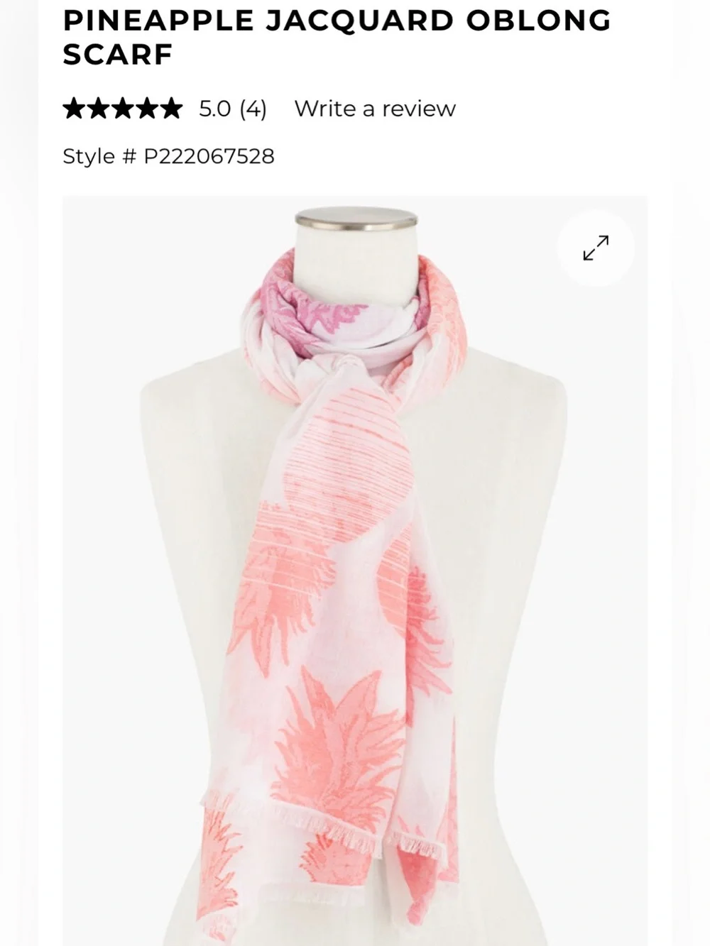 Talbots Pink Pineapple Patterned Scarf